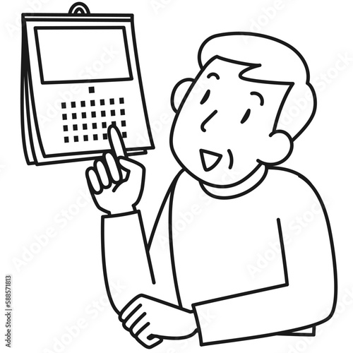 カレンダーを見て日にちを確認するシニア男性の上半身