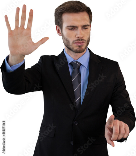 Businessman in suit using invisible interface