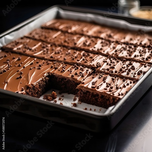 Texas sheet cake slices, chocolate dessert with layers, generative ai