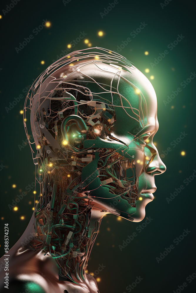 AI generated illustration of Robotics. Android in human form. Side view. AI generated illustration of Robotics. Android in human form. Side view.