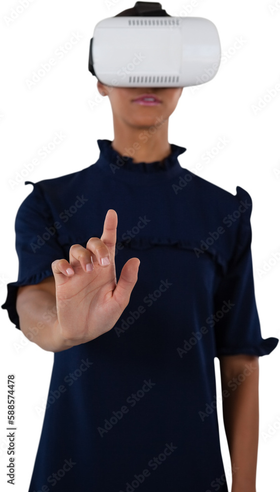 Woman gesturing while using virtual reality headset Woman gesturing while using virtual reality headset