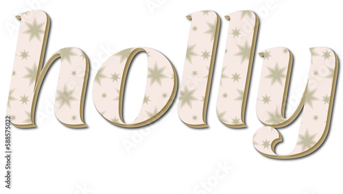 Digitally generated image of star pattern design over holly text banner against white background
