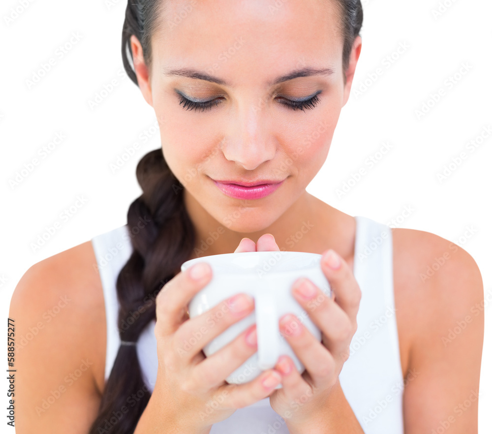 Pretty brunette having cup of tea Pretty brunette having cup of tea