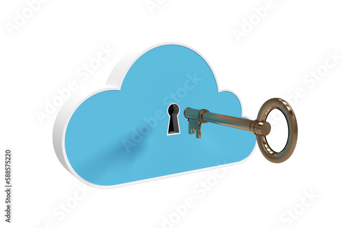 Blue locker in cloud shape with key