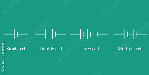 Single, double , three and multiple cell battery symbol. Vector illustration isolated on white background.