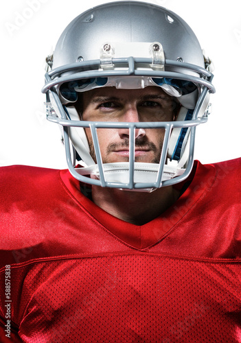 Confident American football player in red jersey