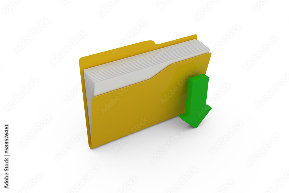 Digital image of yellow folder with downloading arrow symbol