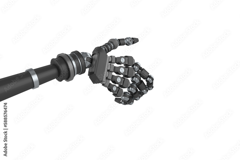 Digital composite image of black color robotic arm Digital composite image of black color robotic arm