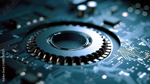 gear wheel placed on a circuit board - AI Generated