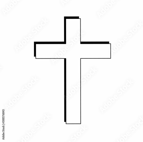 outline christian cross icon wit black shadow isolated on white background