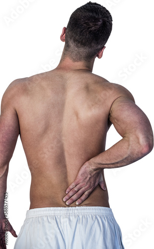 Foto Rear view of man suffering from back pain