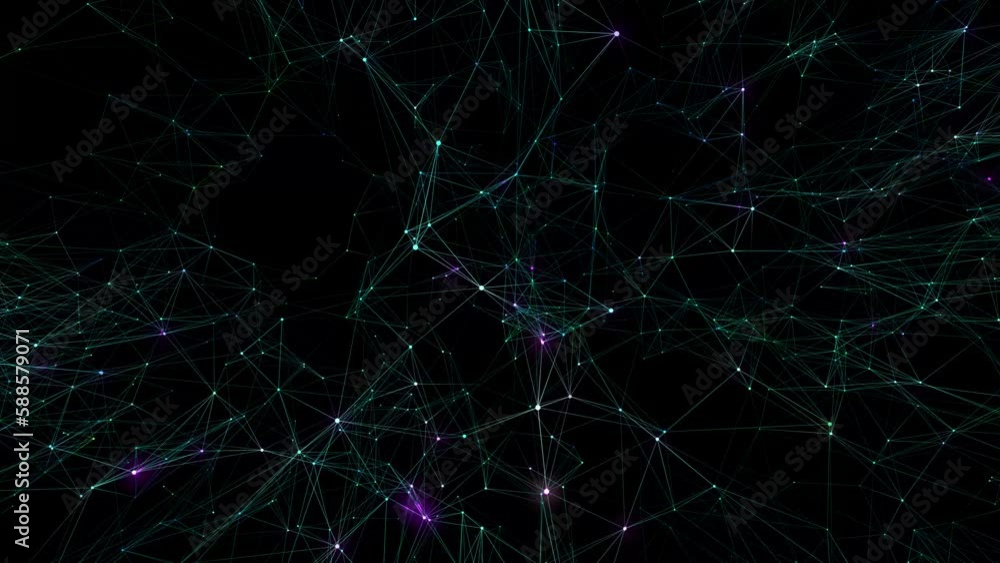 Extensive shimmering neural network on a dark background. Seamless loop.