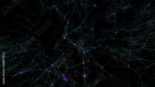 Extensive shimmering neural network on a dark background. Seamless loop.