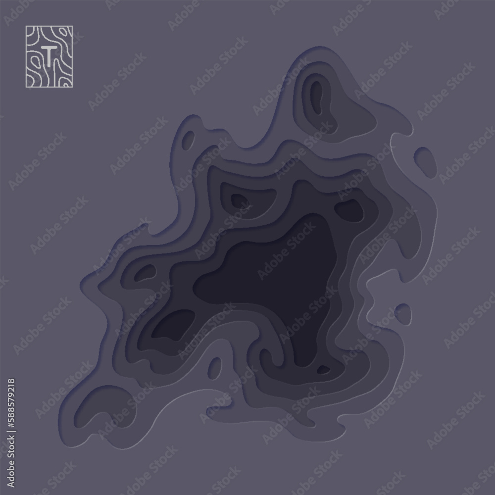 Paper cut topographic background with curved layers and elevation ...