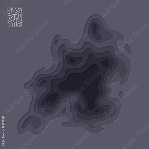Paper cut topographic background with curved layers and elevation contour lines. Papercut multi layers grey color soft smooth texture topographic background vector illustration