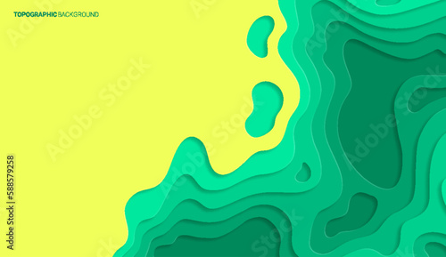 Multi layers effect 3D paper cut gradient banner. Smooth origami shape paper cut, flowing liquid texture or topography background with wavy layers vector illustration