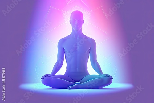 image that depicts the mind-body connection, a person sitting cross-legged with their hands on their knees and their eyes closed, to capture the essence of yoga meditation Generative AI