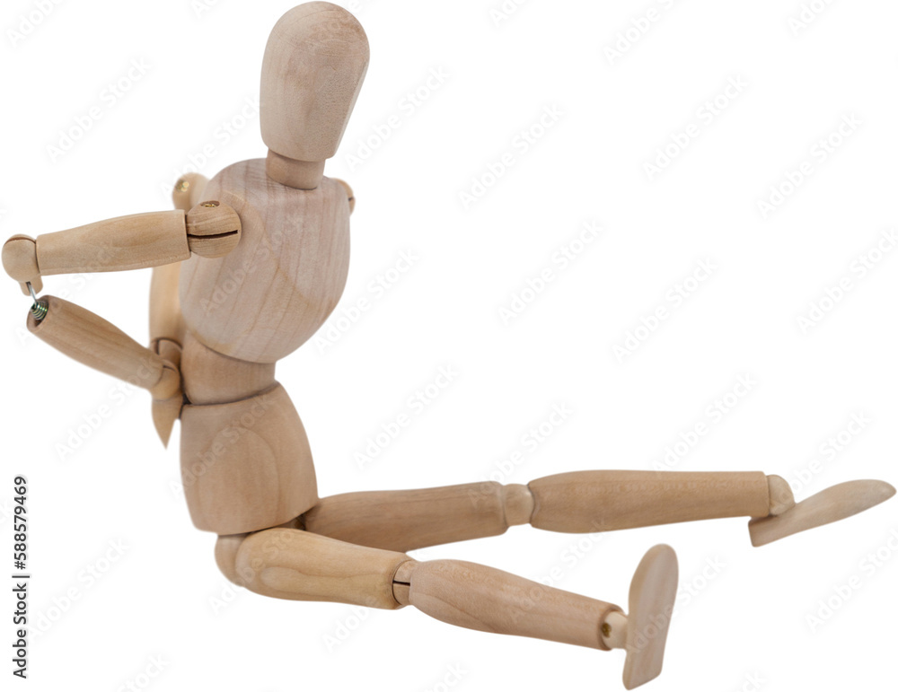 Wooden 3d figurine sitting with hands on back Wooden 3d figurine sitting with hands on back