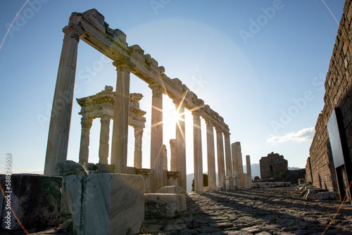 Temple of Trajan at Acropolis of Pergamon in Turkey. Roman period. The ruins of the ancient city.