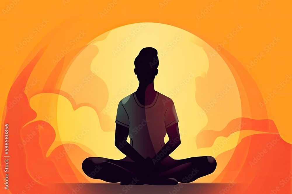 image that depicts the mind-body connection, a person sitting cross-legged with their hands on their knees and their eyes closed, to capture the essence of yoga  meditation