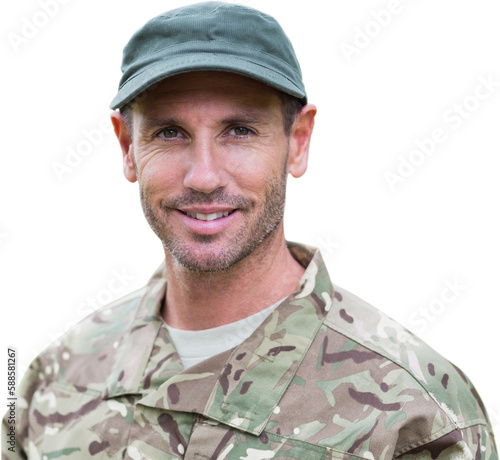 Close-up portrait of smiling army man