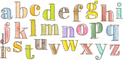 hand drawn vector doodle alphabets, grunge textured