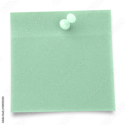 Blank green adhesive note with thumbtack