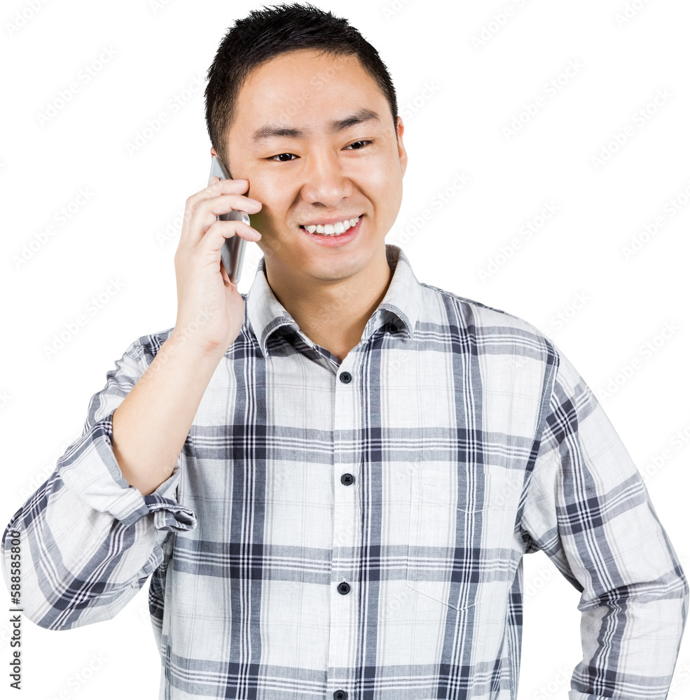 Asian man making a phone call Asian man making a phone call