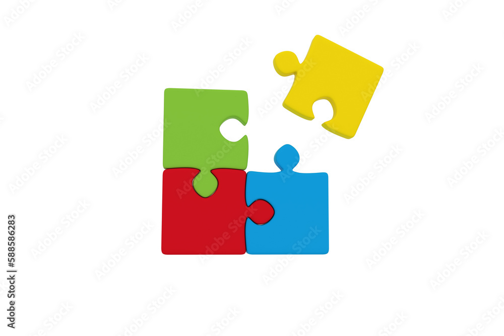 Jigsaw puzzle with final piece on white background Jigsaw puzzle with final piece on white background
