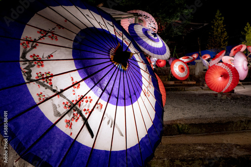 青井阿蘇神社の夜景と和傘（人吉市） photo