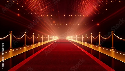 Fotografie, Obraz Red Carpet Bollywood Stage, Maroon Steps Spot Light Backdrop of the Golden Regal Awards