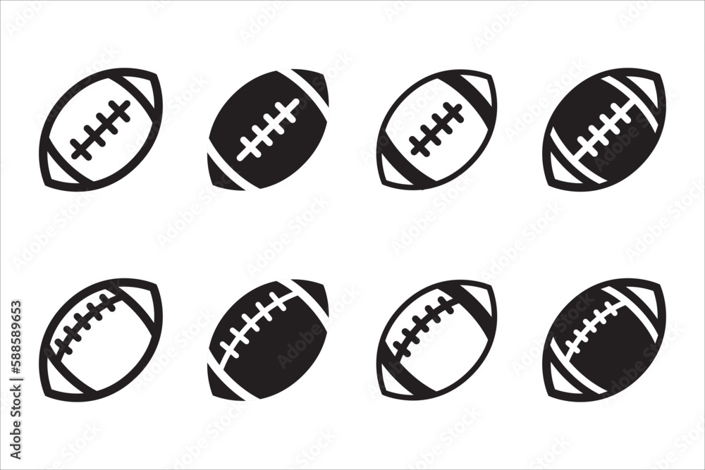 American football icon set. Rugby ball icons. American football ball