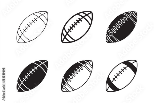 American football icon set. Rugby ball icons. American football ball vector stock illustration. Simple flat design.