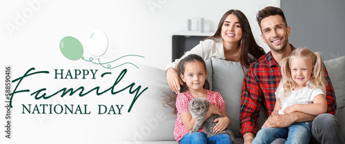 Banner for Family Day with happy people at home photo