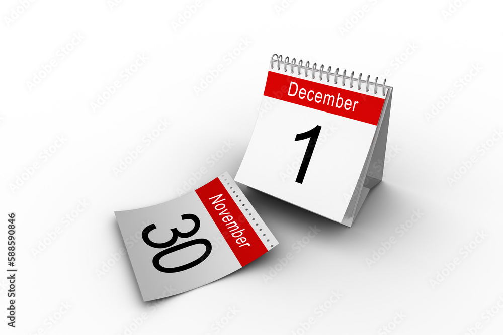 Desk calendar showing date of 1st December