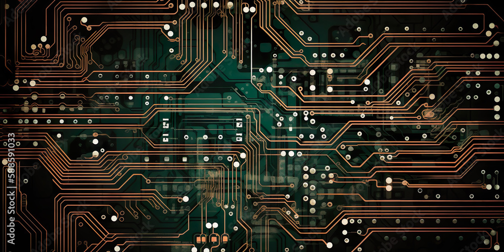 Electronic circuit board, concept technology, image created with AI