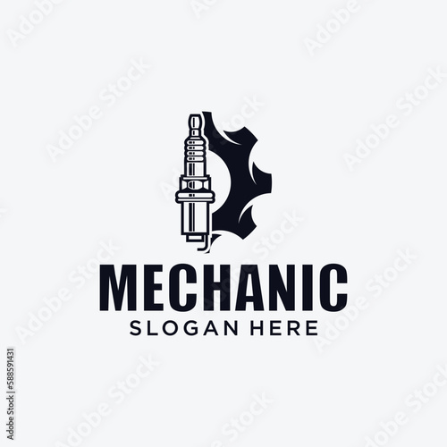 Mechanical technology logo, gear and piston combination logo symbol. engine parts