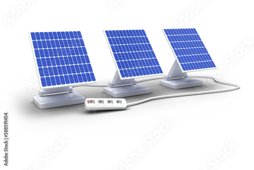Digitally composite image of 3d solar panels with cable