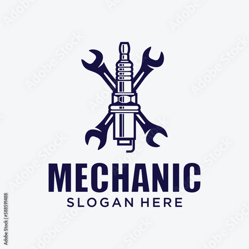 Mechanical technology logo, gear and piston combination logo symbol. engine parts