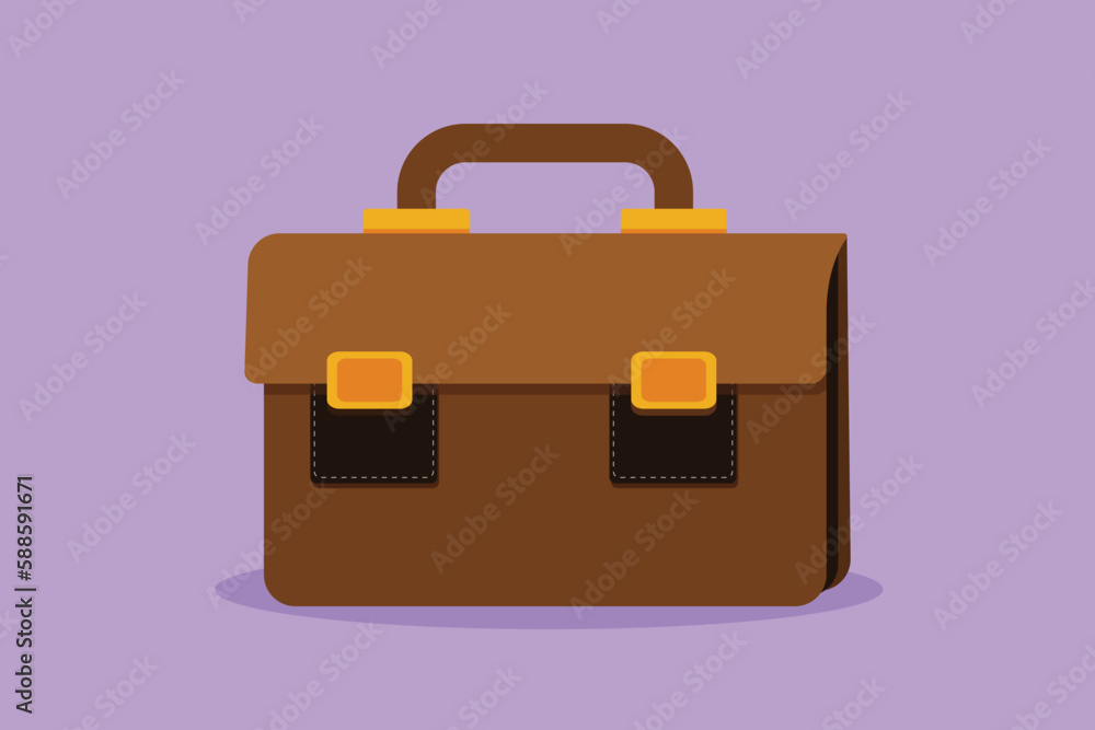 Character flat drawing leather briefcase male business bag. Work suitcase. Office case. Portfolio document. Finance handbag template, logotype, label, sticker, card. Cartoon design vector illustration Character flat drawing leather briefcase male business bag. Work suitcase. Office case. Portfolio document. Finance handbag template, logotype, label, sticker, card. Cartoon design vector illustration