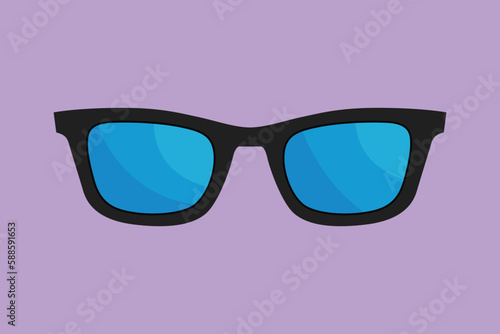 Cartoon flat style drawing of eyeglasses logo. Modern fashionable spectacles. Fashion reading glasses. Clean glasses for optical shop logotype icon template concept. Graphic design vector illustration