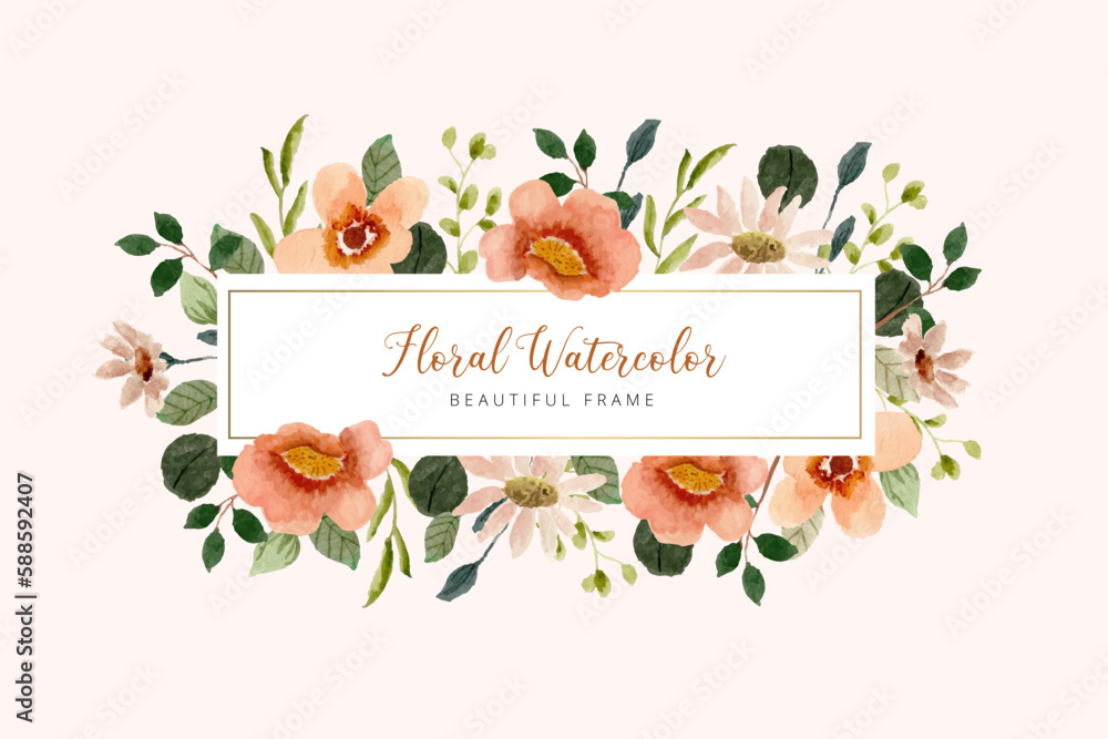 Fototapeta premium peach green floral watercolor frame