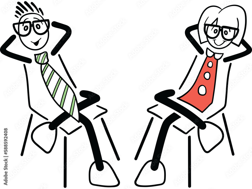 Boy and girl cartoon relaxing on chairs
