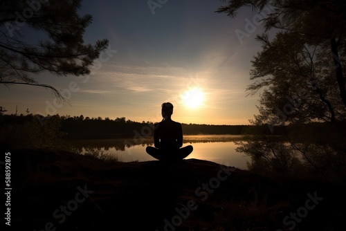 silhouette of a person meditating in nature to capture the sense of calmness and serenity associated with yoga meditation
