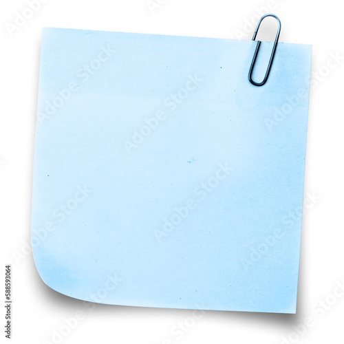 Blue sticky note with paper clip