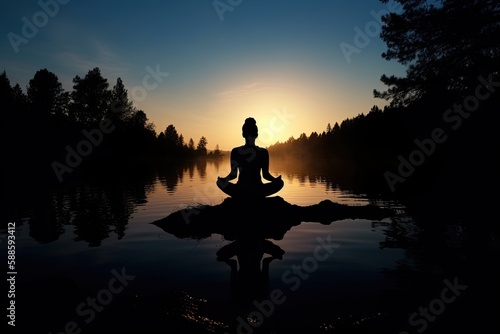 silhouette of a person meditating in nature to capture the sense of calmness and serenity associated with yoga meditation