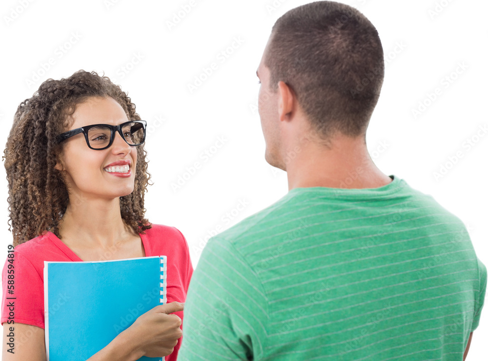 Smiling businesswoman discussiong with male colleague Smiling businesswoman discussiong with male colleague