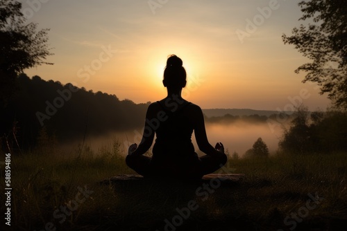 silhouette of a person meditating in nature to capture the sense of calmness and serenity associated with yoga meditation 