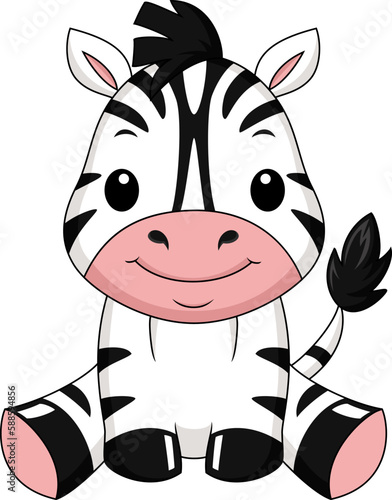 Cute baby zebra on white background