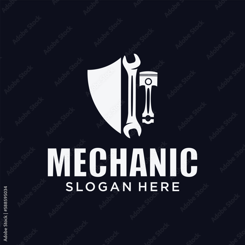 Mechanical technology logo, gear and piston combination logo symbol. engine parts